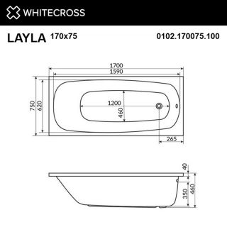 Гидромассажная ванна WHITECROSS Layla 0102.170075.100.NANO.GL 170x75 см Nano золото